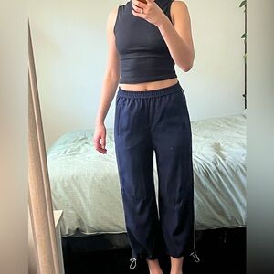 ARITZIA Babaton Navy Crepe Slouchy Snap Track Pants
